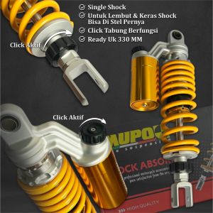 SHOCKBREAKER MUPO TABUNG ATAS KLIK REBOUND KLIK KOMPRESI AKTIF SHOCK STYLO LEXY VARIO MIO SCOOPY BEAT DLL SHOCK BREAKER TABUNG ATAS CLICK AKTIF 330MM ORIGINAL beat vario scoopy mio dll vario scoopy fino SHOCK BELAKANG MATIC  Beat Scoopy Fino Mio Genio Xeo