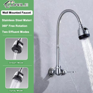 LIVABLE Kitchen Faucet Stainless 360° Rotate Flexible Cold Tap Sink Wall Mounted Faucet Two Effluent Modes Spout Sink Mop Laundry Sink Faucet
