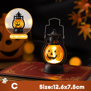 Halloween LED Hanging Pumpkin Lantern Light Ghost Lamp Candle Light Retro Small Oil Lamp Halloween Party Home Decor Horror Props