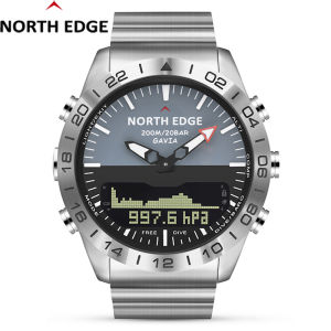 NORTH EDGE Luxury Stainless Steel Case Tempered Mineral Glass Mens Watch Sport Watches Diving Digital Watch Altimeter Barometer Compass 200M Waterproof GAVIA2 Watch For Men
