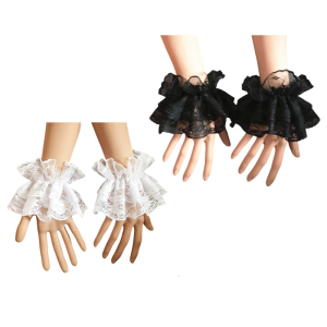 Breathable White Black Lace Wrist Sleeves Stretchy Fit Sun Protection For Outdoor Exercise Daily Wear