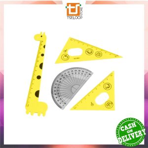 OFM-A66 Penggaris Plastik 15cm Set Isi 4 Alat Tulis Sekolah Kantor Karakter Motif Jerapah / Penggaris Matematika Pengaris Garisan Penggaris Set / Ruler Set