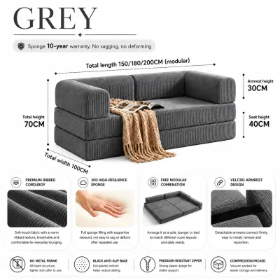 ILUOLAI Green 4-in-1 Futon Sofa Bed with L-Shaped Armrests – Floor Foldable Convertible Sofa Couch Removable Cover Space-Saving Fold-Out Mattress Lounge for Living Room Convertible Guest Bed