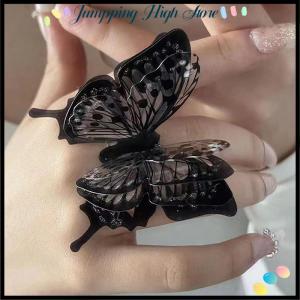 【Jumpping】 แหวนรูปผีเสื้อแนวพังค์สีดำสุดพิเศษแบบกอธิคสามมิติวินเทจแหวนผีเสื้อสำหรับผู้หญิงเครื่องประดับของขวัญ