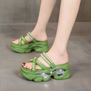 Thick-soled Sandals Women Wear Insy Fashion Pearl Fairy Style with Skirt Sandals in Summer