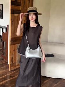 Glossy oil wax leather  Hobo  Bag Women   Korean-style minimalist solid color crescent bag   Comes with an extended shoulder strap suitable for single-shoulder or cross-body wear versatile and stylish small bag for commuting  #71076