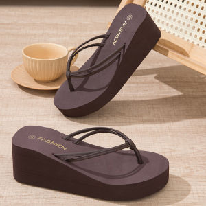 [Free Shipping] 2026 Double-strap sandals high-heeled thick-soled flip-flops for the beach summer non-slip beach shoes for women