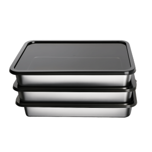 SWEET TIM 3Pcs Stainless Steel Dumpling Storage Box with Lid Food-Grade Barbecue Pan Containers Rectangular Food Storage Tray for Fruits Vegetables Meat Cake
