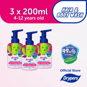 Drypers ActivKidz AntiBac Moistfoam Hair & Body Wash - Super Berries 3x200ml
