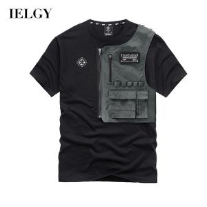 IELGY mens round neck loose and handsome workwear short sleeve t-shirt Detachable