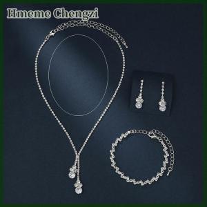 Hmeme 3Pcs Fashionable Womens Jewelry Set With Zircon Earrings Necklaces Bracelets Wedding Decoration