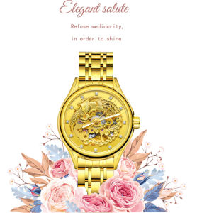 Original WINNER automatic watch luxury brand stainless steel diamond decoration gold ladies automatic watch hollow mechanical watch woman clock