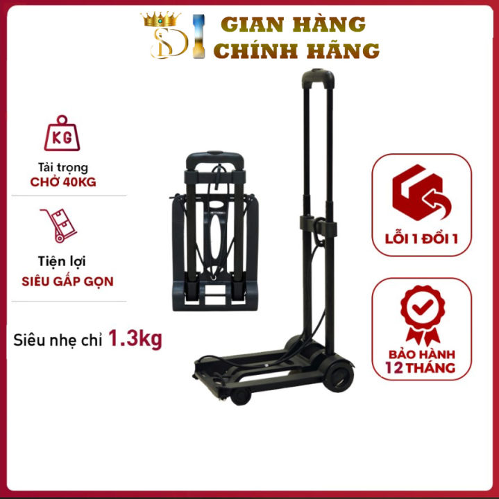 Xe đẩy hàng hành lý gấp gọn có dây buộc đi chợ, Xe kéo hàng đi chợ gấp gọn mini siêu thị đa năng
