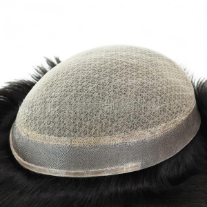 FCInjection Skin 0.1-0.12mm with Diamond Net in Body Breathable Silk Base Mens Toupee Hair Replacement Human Hair System Natural Black Wig Straight Hair