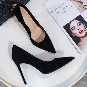 Free Shipping Black Suede High Heels For Women Stiletto Heels Professional Work Interview Formal Wear 7Cm/5Cm Petite Size Suitable For Young Women Elegant And Modest