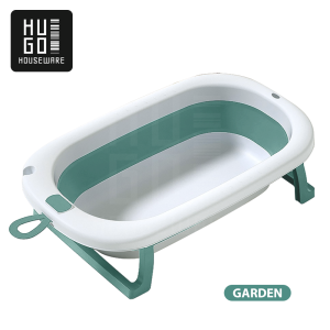 HUGO Foldable Baby Bath Tub / Bak Mandi Bayi Lipat dengan Pengukur Suhu dan Bantal Mandi Tempat Mandi Bayi Portable