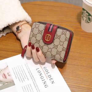 Wallet Women Cow Leather Flower Printing Ladies Wallets Short ID Card Holder Vintage Fashion Zipper Portable Money Bag Purses