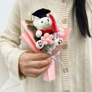 MUQZI Graduation Season Little Bear Crochet Bouquet Graduation Ceremony Celebrate Party Graduation Flower Bouquet Kawaii Congratulation Mini Bear Bouquet School Graduate Gifts