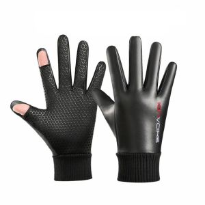 GENENIC 1 pair Sports Full Finger Fishing Short Flip Mittens Man Pu Leather Gloves Driving Mittens Cycling Gloves
