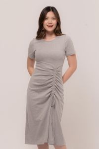 RIMINI - Dress Wanita Kaos Stretch Tali Serut Casual Midi  S-3XL- Riala Dress 522135