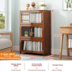 Wooden Bookcase Cabinet Bamboo Storage Kitchen Cabinet Book Shelves Rack Organizer with Glass Door