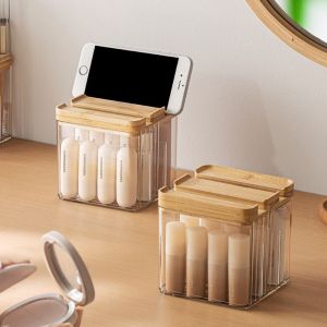 NCUMBE ป้องกันฝุ่น ที่วางแปรงแต่งหน้า ความจุขนาดใหญ่ ชัดเจน กล่องเก็บเครื่องสำอาง ใช้งานได้จริง พร้อมฝาปิด ถังเก็บลิปสติก ตกแต่งห้องนอน