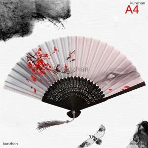 [COD] kunzhan Chinese Silk Folding Fan Wooden Shank Classical Dance Fan Home Decoration