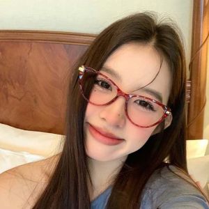 DUANZ Lightweight Anti Blue-lay Eyewear Thin-frame Leopard Print Cat Eye Glasses Contrast Color Waterproof Women Plain Glasses Business