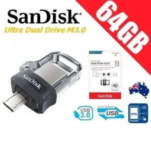 Sandisk Original flashdisk 64GB Dual Drive OTG MicroUSB 64GB USB 3.0 / 150Mbps - kompatible dengan smartphone support OTG & Garansi Resmi Sandisk Indonesia 5 Tahun.