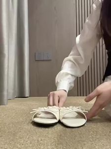 [Free Shipping] Bowknot Flat Sandals For Women 2026 Summer New Style Versatile And Elegant Chunky Heel Slip-On Sandals