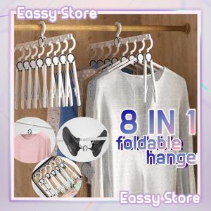 8 in 1 Space Saving Magic Clothes Hanger With Clip Non-slip Folding Multifunction Drying Rack Retractable Closet Storage