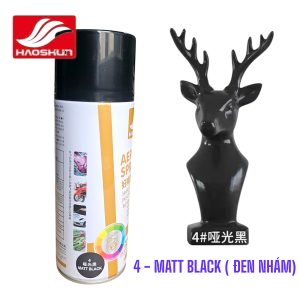4 – MATT BLACK ( ĐEN NHÁM): Sơn xịt Ô tô Xe Máy Chuyên Dụng Chuẩn Màu HAOSHUN AEROSOL PAINT 450ML.