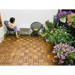 Tấm vỉ gỗ lót sàn 12 Nan kích thước 30x30x2.3cm - Vỉ gỗ nhựa lót sàn nhà tắm ban công sân thượng ngoài trời chịu thời tiết nắng mưa