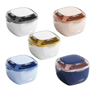 อุปกรณ์จัดระเบียบทำความสะอาดฟันปลอมที่ถูกสุขอนามัยพร้อมช่องอบแห้งแบบวางซ้อนกันได้แบบพกพาสำหรับการจัดเก็บแบบใช้ในทุกวัน