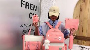 AE New five-piece school bag set for girls Korean style suitable for elementary middle and high school students large capacity fresh and stylish backpack