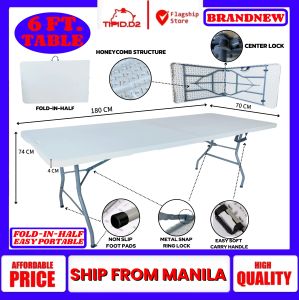 6FT Folding Table Fold-in-Half White - 180cm Rectangular Heavy Duty HDPE Plastic Table Portable Foldable Banquet Table for Party Picnic Camping Events