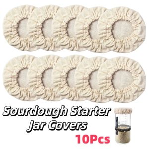 GUHEHARD 10Pcs Elastic Cloth Sourdough Starter Jar Covers Breathable Reusable Dust Cover Multipurpose Food-Grade Fabric Lids Kitchen Storage