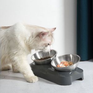 ER52858 Non-Slip Stainless Steel Cat Bowl Adjustable With Stand Single Double Cat Bowl Cat Dog Bowls Stainless Steel Adjustable Cat Bowl Dogs