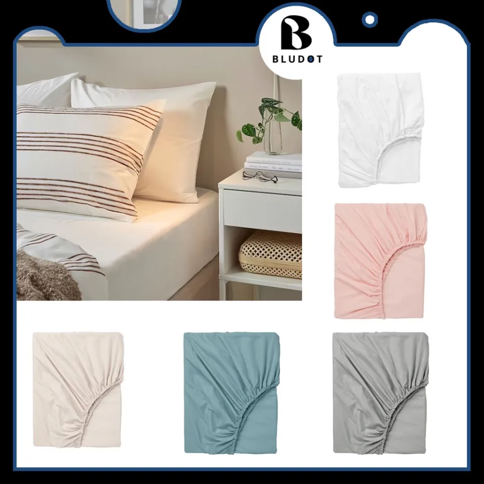 IKEA BED SHEET DVALA FITTED SHEET 100% COTTON BED SHEET CADAR