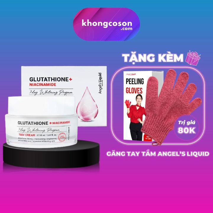 Kem Dưỡng Giảm Nám Angel's Liquid Glutathione + Niacinamide 7Day Whitening  Program 50ml - Tặng Găng Tay Tắm - Khongcoson