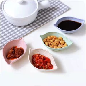 K.Wheat straw seasoning plate Kitchen seasoning plate Leaf shaped dipping tray Snack dip sauce plate 1pcs Random color sending