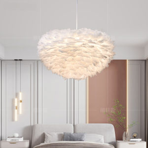 SXH Postmodern bedroom chandelier high-end design Zhongshan lighting cream-colored feather chandelier living room and hall main lighting fixture