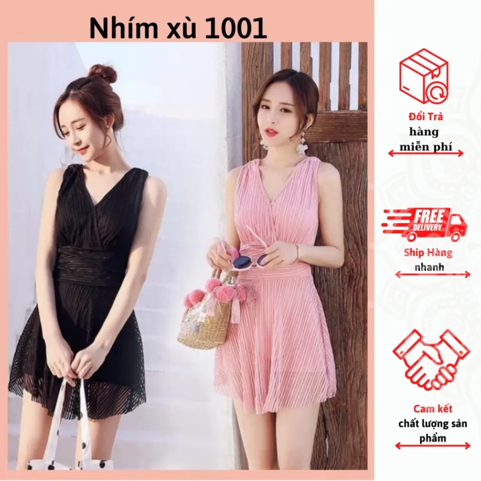 Bộ bikini liền thân hoạ tiết nổi bật dáng váy B153 - Vingo Việt Nam
