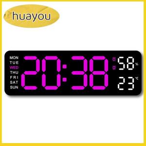 huayou Large Digital Wall Clock Temperature And Humidity Week Display Brightness Adjustable Electronic LED Table Alarm Clock