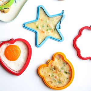 Vision 2Pcs Silicone Omelette Household Breakfast Egg Ring with Adjustable Handle Creative Fried Egg and Pancake Tool Non Stick Mold Kitchen DIY Tool