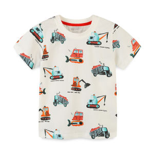 [zensasi] Baju Kaos T-Shirt Anak Laki-Laki Dan Perempuan Lengan Pendek Motif Excavator Warna Putih