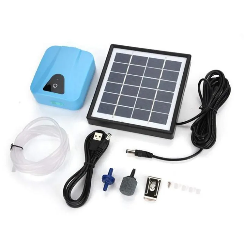 【 Ready Solar Power Charge Air Pump For Aquarium Fish Tank  Oxygen Aerator Low-Carbon Pond Oxygenator Solar Oxygen Pump Fish Pond