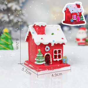 CuddleCove Christmas Resin Mini House Ornament With Warm LED Light Micro Landscape Decor Tabletop Gift