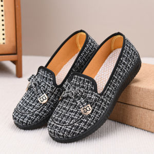 Free Shipping Spring And Autumn Season WomenS Canvas Shoes Flat-Soled Non-Slip Comfortable For Mothers Thick-Soled Soft-Bottomed With A Touch Of Elegance Slip-On Style