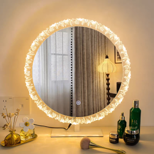 Zivon Acrylic Makeup Mirror With Light French Style Sun Flower Mirror 3 Color Led Vintage Vanity Mirror With Stand Adjustable Wall Decor Dresser Fill Light Face Mirror